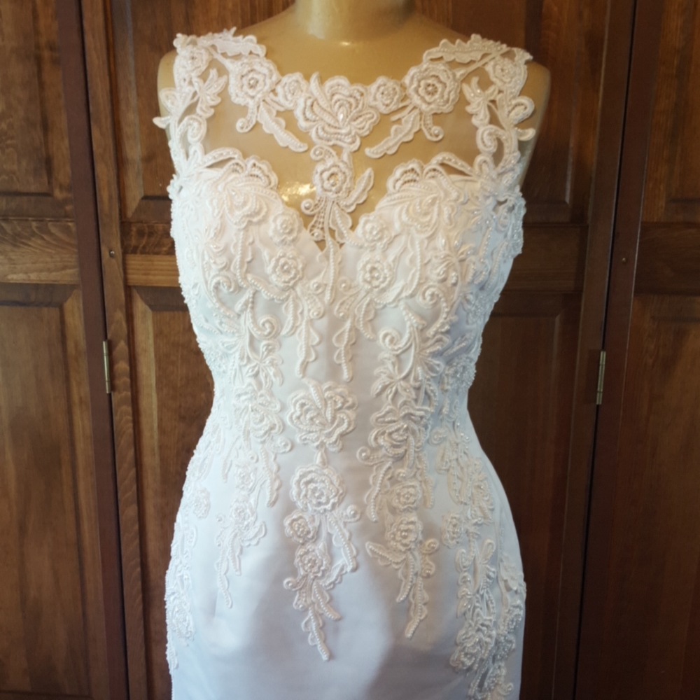 Gloria Vanderbilt Sheath Lace Beaded Wedding Dress Sz 14